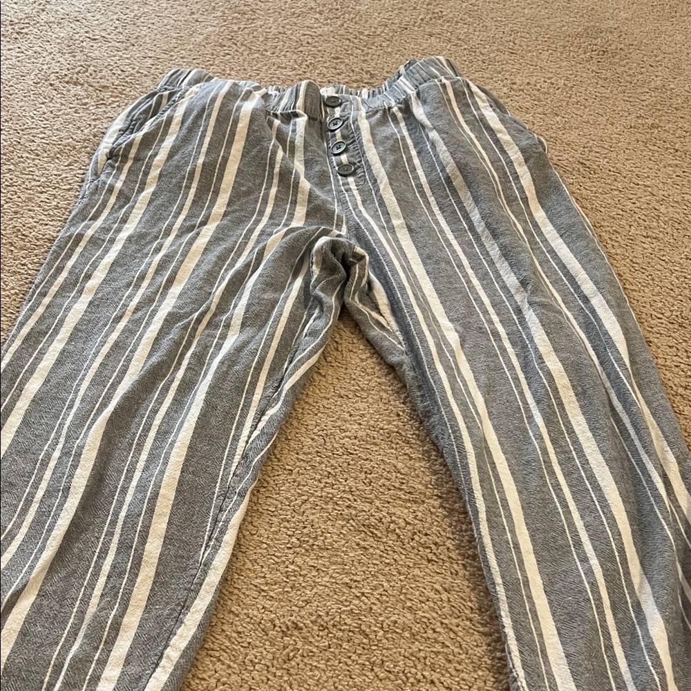 LOFT Gray and White Striped Lightweight Pants